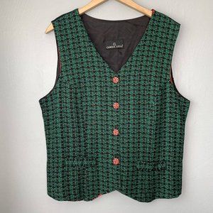 Vintage Carol Little Womens Large Lined Artsy Vest 80s 90s Green Black Unique